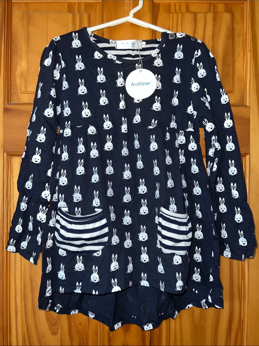 Arshiner Girls' Navy Bunny Print Long-Sleeve Tunic